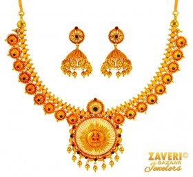 22 Kt Antique Temple Necklace ( 22K Antique Necklace Sets )