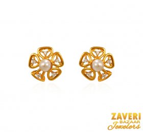 22Kt Gold Pearl and CZ Earrings ( Gemstone Earrings )