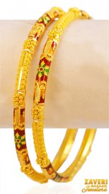 22Kt Gold Meenakari Bangles (2 Pcs) ( 22K Gold Bangles )