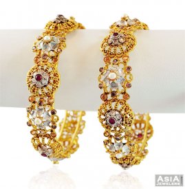 Fancy Gold Ruby Bangles (2PC) ( Precious Stone Bangles )