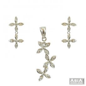 18K Pendant Set With Cz ( White Gold Pendant Sets )