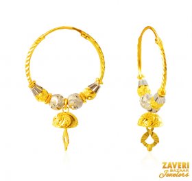 22Kt Gold Two Tone Hoop Earrings ( 22K Gold Hoops )