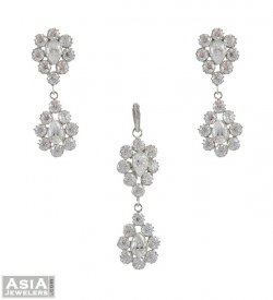 White Gold Pendant and Earrings Set ( White Gold Pendant Sets )