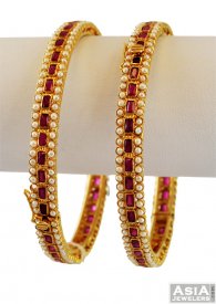 Designer Ruby Bangles (Pair) 22K  ( Precious Stone Bangles )