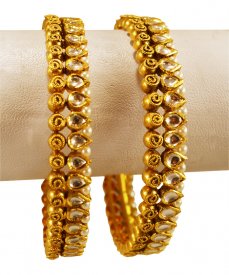 Antique Kundan Kadas 22 Karat Gold  ( 22K Antique Bangles )