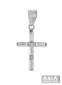White Gold Cross Pendant with CZ