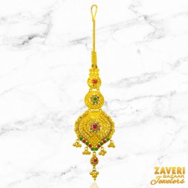 22Kt Gold Ruby Emerald Maang Tikka ( 22k Gold Tikka )