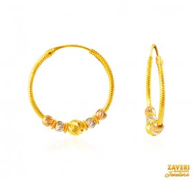 22Kt Gold Multi Tone Hoop Earrings ( 22K Gold Hoops )