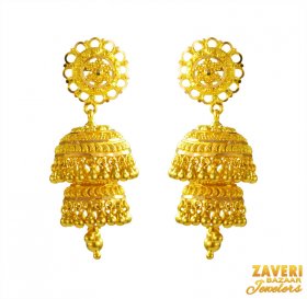 22 Kt Gold Jhumka Earrings ( Gold Long Earrings )