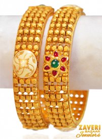 22Kt Gold Antique Kadas (2 Pc) ( 22K Antique Bangles )