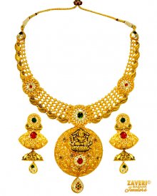22 kt Traditional Temple Set ( 22K Antique Necklace Sets )