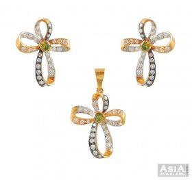 Gold Two Tone Cz Pendant Set ( Gold Fancy Pendant Sets )