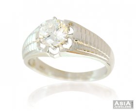 White Gold 18K Mens Ring With CZ ( Gold Wedding Bands )