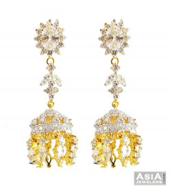 Signity Studded Jhumka Earrings 22k ( Gold Long Earrings )