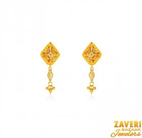 22Kt Gold Three Tone Fancy Earrings ( 22K Gold Tops )