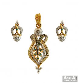22K Gold Color CZ Pendant Set ( Gold Fancy Pendant Sets )