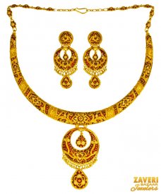 22Kt Gold Meenakari Necklace Set ( 22K Gold Necklace Sets )