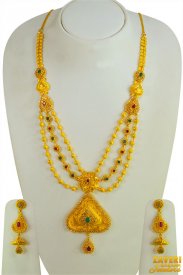 22Kt Gold Necklace Set with Stones ( 22K Necklace Sets (Long) )
