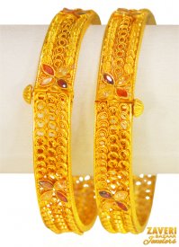 22Kt Gold Antique Bangles (2 Pc) ( 22K Antique Bangles )