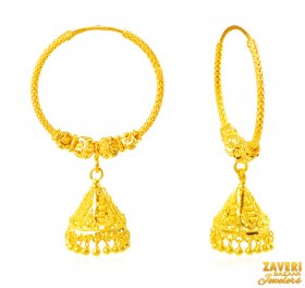 22Kt Gold Jhumki Hoop Earrings ( 22K Gold Hoops )