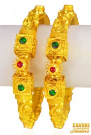 22Kt  Gold Antique Pipe Kadas (2pc) ( 22K Antique Bangles )